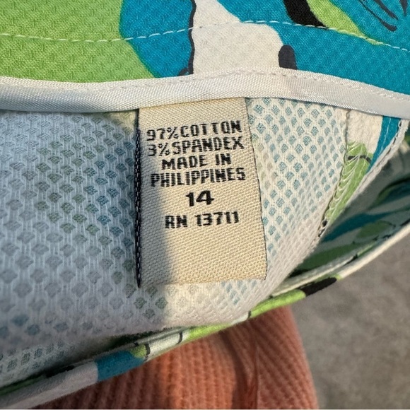 Amanda Smith Blue Green Floral on White A line Summer skirt 14 Knee length - Picture 6 of 7